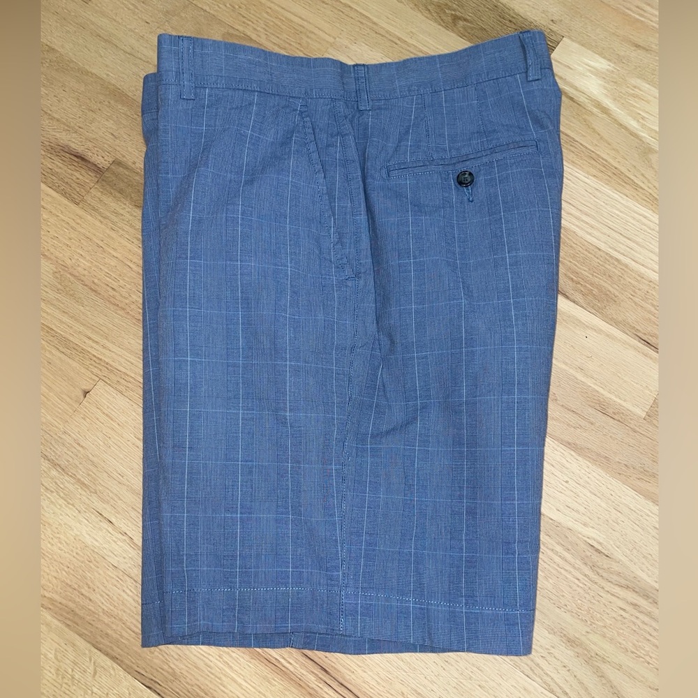 Johnston & Murphy Mens Shorts 34 Chino Blue White Checkered 8.5" Inseam